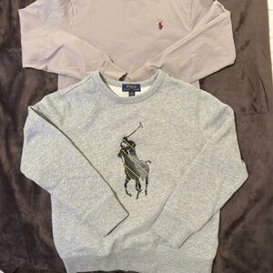 Ralph Lauren Gray Sweatshirt and Beige Long sleeve T-Shirt Set